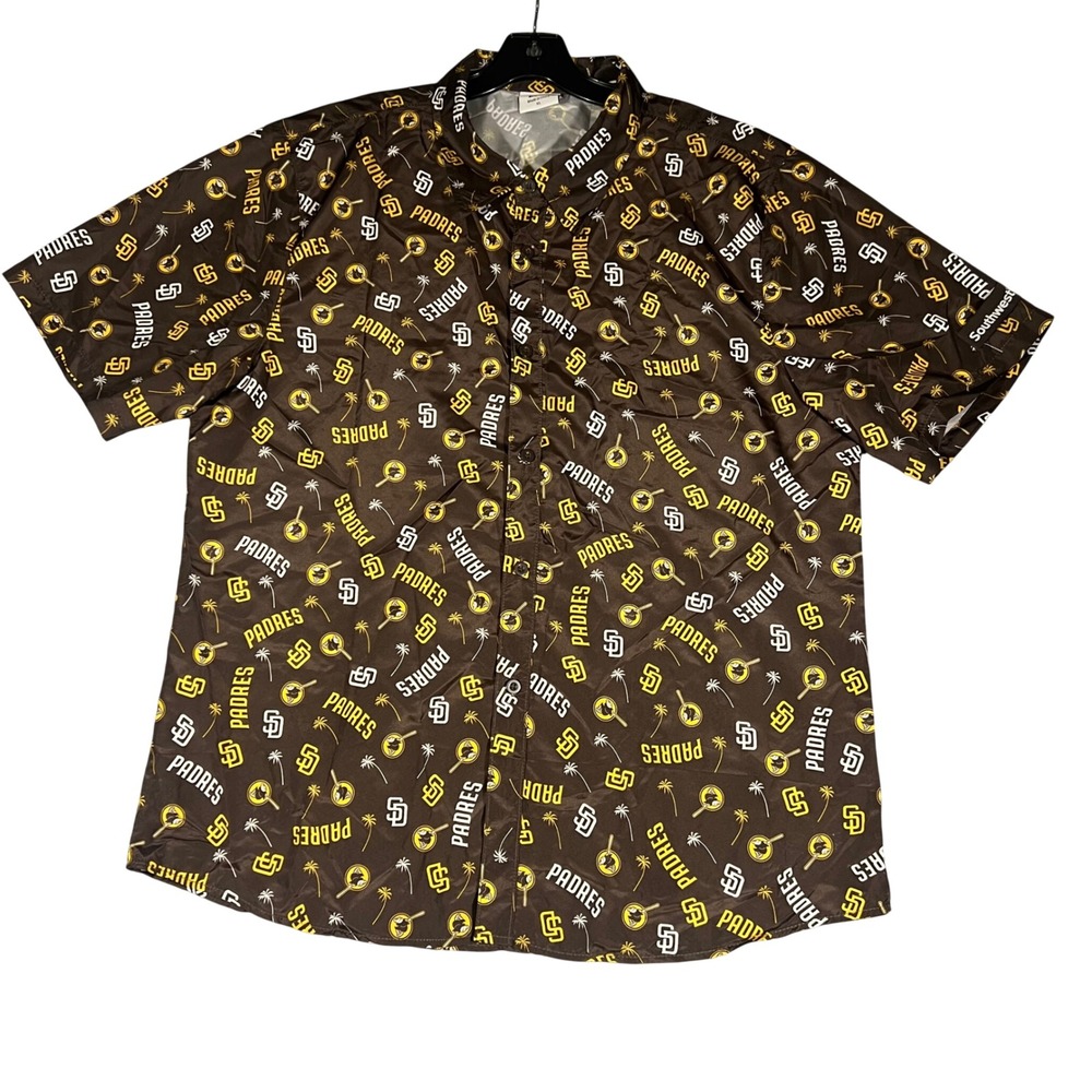 San Diego Padres MLB Button Down Shirt Mens XL Brown All Over‎ Print BDA Logo